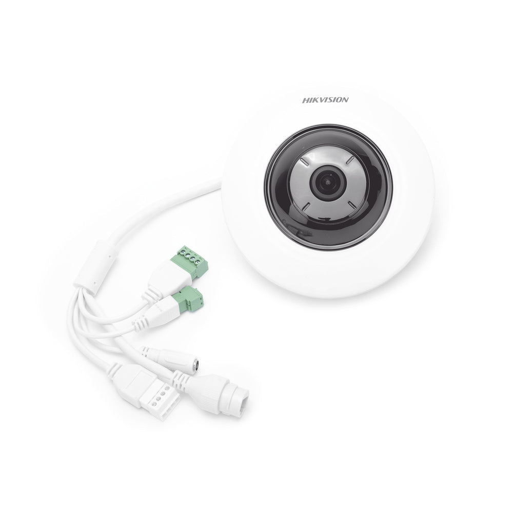 Cámara Mini Fisheye IP 5 Megapixel HIKVISION Panorámica 180° - 360° Microfono Integrado 8 mts IR Uso en Interior PoE Múltiples Vistas por iVMS-4200 Alarmas I/O Micro SD  DS-2CD2955G0-ISU - SILYMX