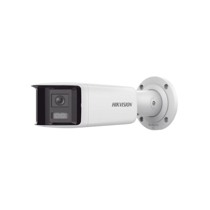 PROTECCIÓN ACTIVA Bala IP 4 Megapixel 2 Lentes de Lente 2.8 mm Imagen Panorámica 180° 40 mts IR Exterior IP67 Luz Intermitente y Alerta de Audio Audio Bidireccional ACUSENSE WDR 120 dB Micro SD DS-2CD2T46G2P-ISU/SL(C) - SILYMX