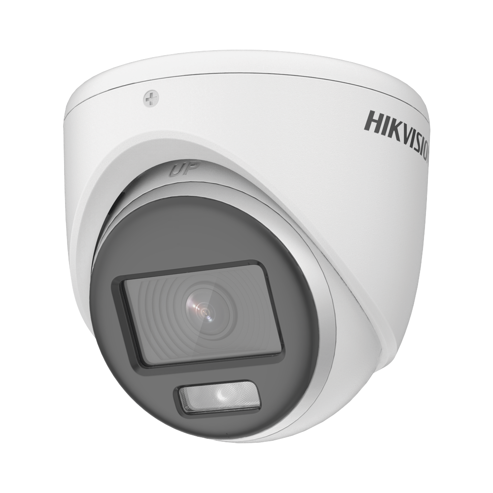 Cámara Turret TURBOHD 2 Megapixel 1080p Lente 2.8 mm 20 mts IR + 20 mts Luz Blanca Gran Angular 105° Exterior IP67 Micrófono Integrado dWDR 4 Tecnologías Metal Dual Light + ColorVu DS-2CE70DF0T-LMFS - SILYMX