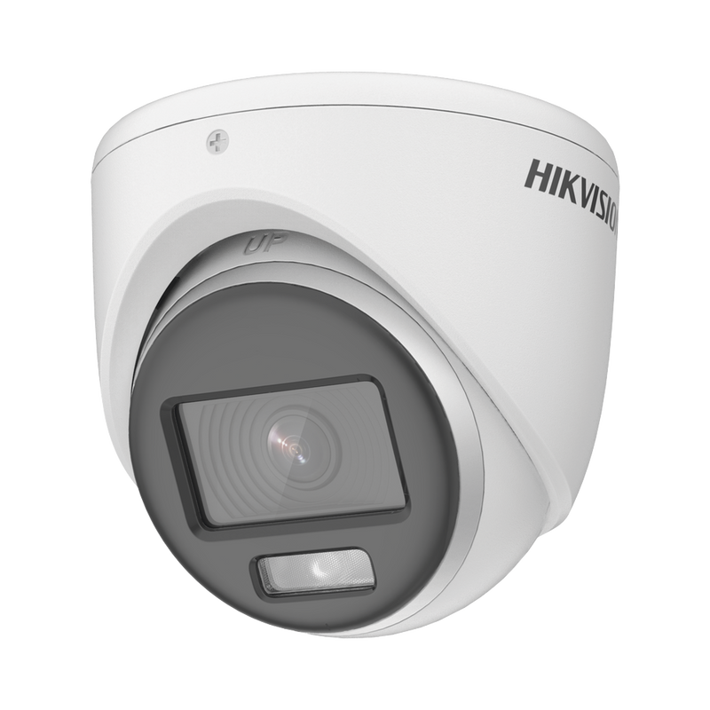 Cámara Turret TURBOHD 2 Megapixel 1080p Lente 2.8 mm 20 mts IR + 20 mts Luz Blanca Gran Angular 105° Exterior IP67 Micrófono Integrado dWDR 4 Tecnologías Metal Dual Light + ColorVu DS-2CE70DF0T-LMFS - SILYMX