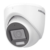 Cámara Turret TURBOHD 2 Megapixel (1080p) Lente 2.8 mm 30 mts IR + 20 mts Luz Blanca Gran Angular 101° Exterior IP67 Micrófono Integrado 4 Tecnologías Metal Dual Light + ColorVu DS-2CE76D0T-LMFS - SILYMX