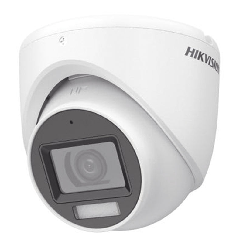 Cámara Turret TURBOHD 2 Megapixel (1080p) Lente 2.8 mm 30 mts IR + 20 mts Luz Blanca Gran Angular 101° Exterior IP67 Micrófono Integrado 4 Tecnologías Metal Dual Light + ColorVu DS-2CE76D0T-LMFS