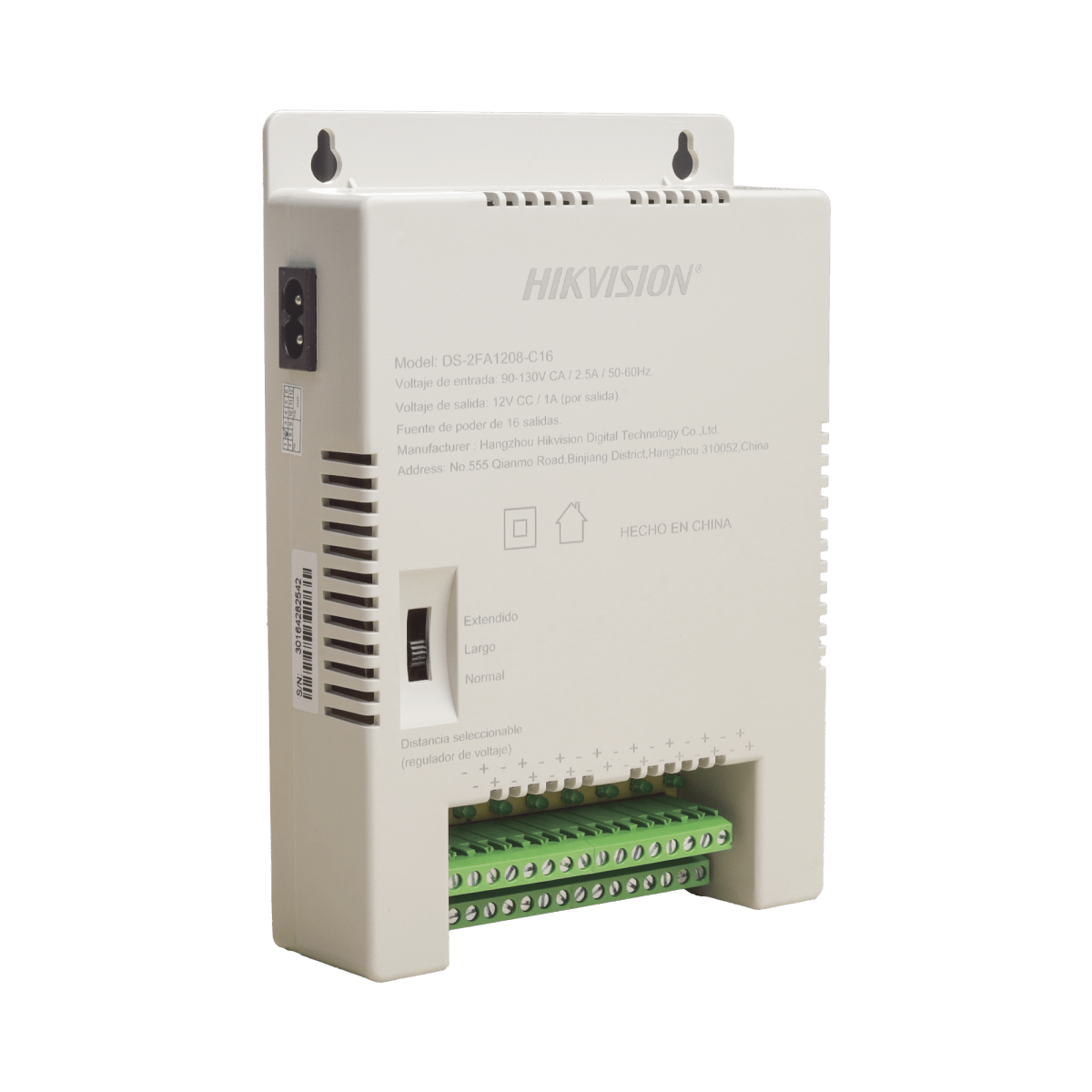 Fuentes de PoderHIKVISIONDS-2FA1208-C16/KFuente de Poder Regulada 12 Vcc 13.5 Vcc 15 Vcc para 16 Cámaras 1 Amp por Salida Voltaje de Entrada 185 - 240 VCA Soporta 4K Modo para Largas Distancias HIKVISION DS - 2FA1208 - C16/K - SILYMX