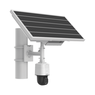 Kit Solar IP All in One Cámara PT ColorVu 4 Megapixel Lente 4 mm Panel Solar Batería de Respaldo de Litio 23.2Ah Hasta 24 Días Conexión 4G Accesorios de Instalación DS-2XS3Q47G1-LDH/4G/C18S40 - SILYMX