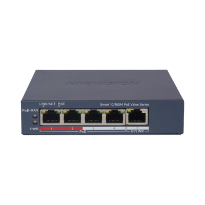 HIKVISIONDS-3E1105P-EI/MSwitch PoE+ / Monitoreable / 4 Puertos 10/100 Mbps PoE+ / 1 Puerto 10/100 Mbps Uplink / Configuración Nube Hik - PartnerPro / Modo Extendido hasta 300 Metros / 45 W - SILYMX