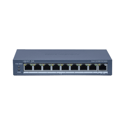 HIKVISIONDS-3E1309P-EI/MSwitch PoE+ / Monitoreable / 8 Puertos 10/100 Mbps PoE+ / 1 Puerto 1000 Mbps Uplink / Configuración Nube Hik - Partner Pro / Modo Extendido hasta 300 metros / 60 W - SILYMX