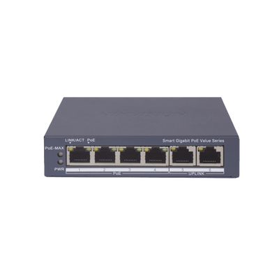 HIKVISIONDS-3E1506P-EI/MSwitch Gigabit PoE+ / Administrable / 4 Puertos 1000 Mbps PoE+ / 2 Puertos 1000 Mbps Uplink / Configuración Nube Hik - PartnerPro / Modo Extendido hasta 300 Metros / 45 Watts - SILYMX