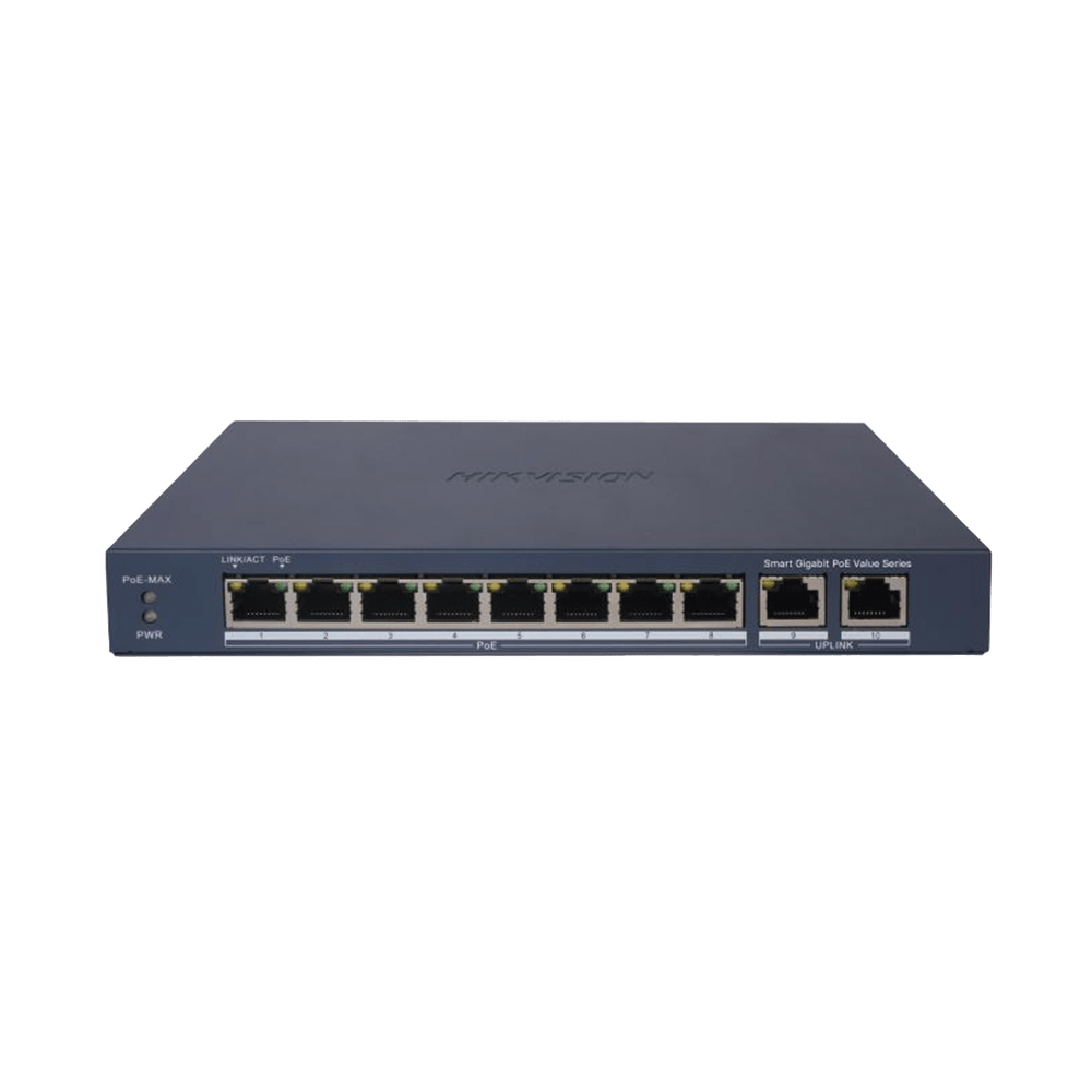 Switch Gigabit PoE+ Administrable 8 Puertos 1000 Mbps PoE+ 2 Puertos 1000 Mbps de Uplink Configuración Modo Extendido hasta 300 Metros 60 W - SILYMX
