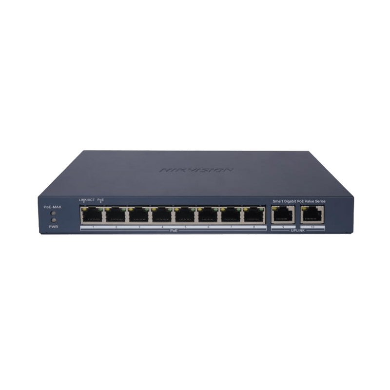 Switch Gigabit PoE+ Administrable 8 Puertos 1000 Mbps PoE+ 2 Puertos 1000 Mbps de Uplink Configuración Modo Extendido hasta 300 Metros 60 W - SILYMX