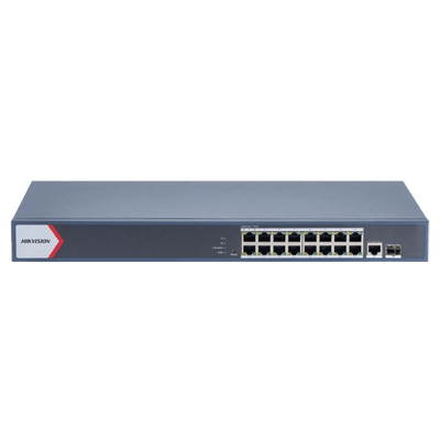 HIKVISIONDS-3E1518P-EISwitch Gigabit PoE+ / Administrable / 16 Puertos 1000 Mbps PoE+ / 1 Puerto 1000 Mbps de Uplink / 1 Puerto SFP / Configuración Nube desde Hik - Partner Pro / Modo Extendido hasta 300 Metros / 230 Watts - SILYMX
