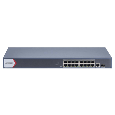 HIKVISIONDS-3E1518P-EI/MSwitch Gigabit PoE+ / Monitoreable / 16 Puertos 1000 Mbps PoE+ / 1 Puerto 1000 Mbps de Uplink / 1 Puerto SFP / Configuración Nube desde Hik - PartnerPro / Modo Extendido hasta 300 Metros / 130 Watts - SILYMX
