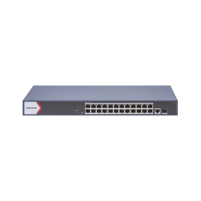 HIKVISIONDS-3E1526P-EISwitch Gigabit PoE+ / Monitoreable / 24 Puertos 1000 Mbps PoE+ / 1 Puerto 100 uplink / 1 Puerto 1000 Mbps Uplink / 1 Puertos SFP Uplink / Configuración Nube desde Hik - PartnerPro / Modo Extendido hasta 300 Metros / 370 W - SILYMX