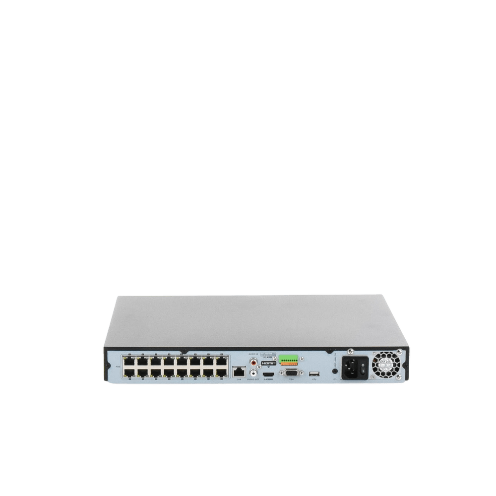 NVR 8 Megapixel (4K) Hikvision ACUSENSE 16 canales IP 16 Puertos PoE+ 2 Bahías de Disco Duro Vídeo en 4K DS-7616NI-Q2/16P(D) - SILYMX