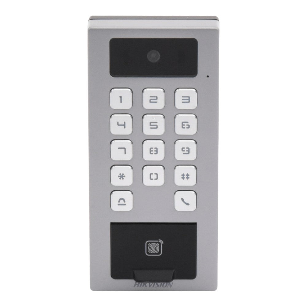 BiométricosHIKVISIONDS-K1T502DBFWX-CLector Biométrico Antivandálico IP65 IK09 Videoportero Multiapartamento Huella Tarjeta QR PIN App Hikvision DS - K1T502DBFWX - C - SILYMX