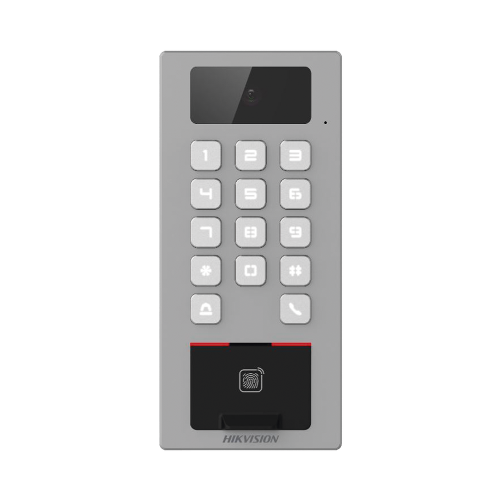 Lector Biometrico HIKVISION con Teclado para Exterior Antivandálico IP65 & IK09 Videoportero Multiapartamento Huella, Tarjeta, Código QR, PIN o App