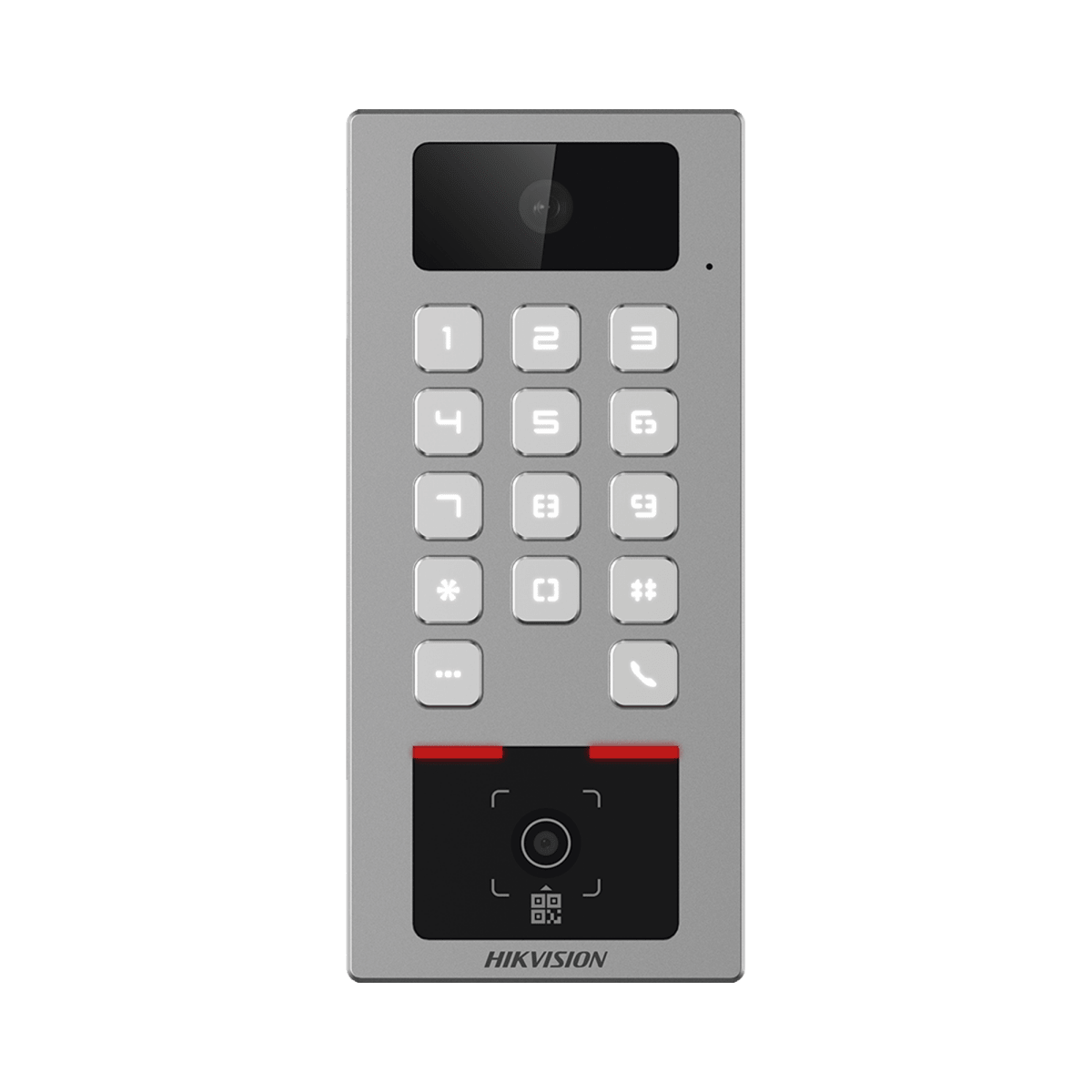 Videoporteros IPHIKVISIONDS-K1T502DBWX-CQRTeclado Videoportero Multiapartamento IP 2MP QR RFID PIN IP65 IK09 HikConnect Hikvision DS - K1T502DBWX - CQR - SILYMX