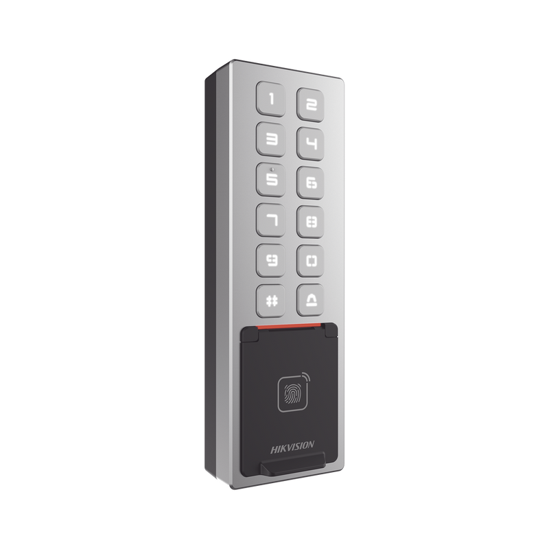 Teclado Exterior WiFi HIKVISION Antivandálico IP65 & IK08 Passwords con Horarios Acceso por PIN, Tarjeta MIFARE, Huella y Tarjeta Virtual Bluetooth DS-K1T805MBFWX - SILYMX