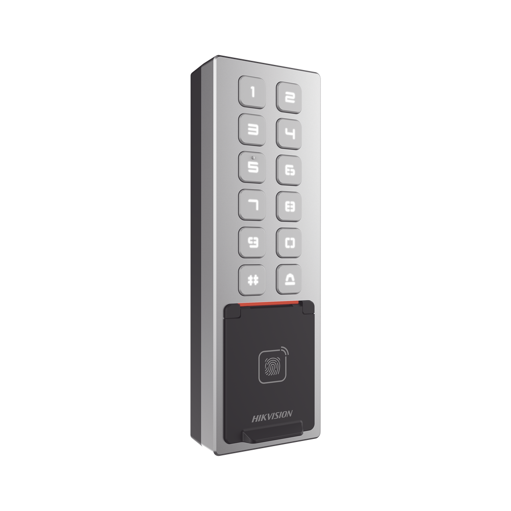 Teclado Exterior WiFi HIKVISION Antivandálico IP65 & IK08 Passwords con Horarios Acceso por PIN, Tarjeta MIFARE, Huella y Tarjeta Virtual Bluetooth DS-K1T805MBFWX - SILYMX