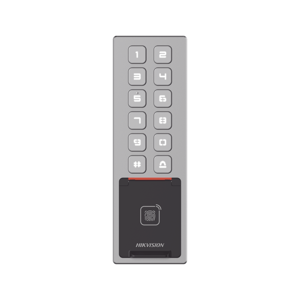 Teclado Exterior WiFi HIKVISION Antivandálico IP65 & IK08 Passwords con Horarios Acceso por PIN, Tarjeta MIFARE, Huella y Tarjeta Virtual Bluetooth DS-K1T805MBFWX - SILYMX