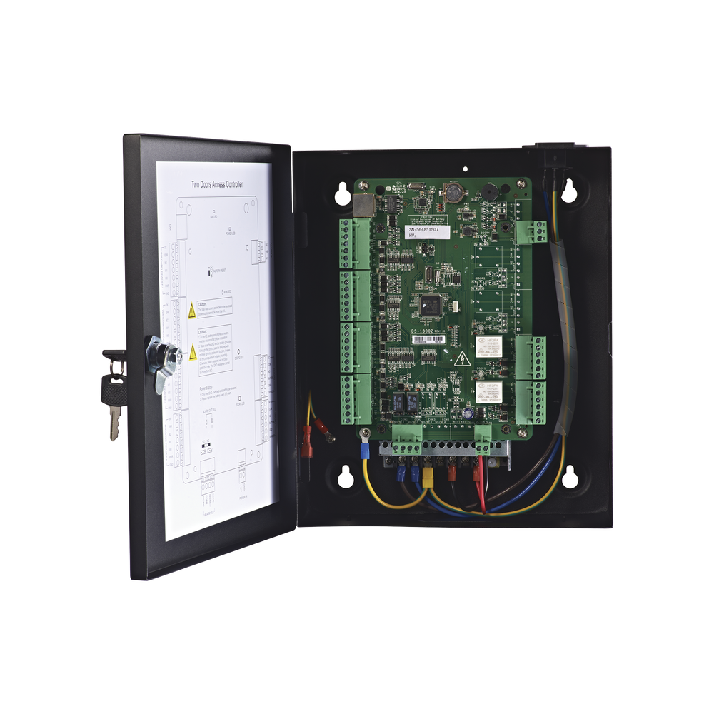Controlador de Acceso Integrable con Videovigilancia 2 Puertas 10,000 Tarjetas 50,000 Eventos Incluye Gabinete y Fuente de Alimentación 12Vcc 8A DS-K2802 - SILYMX