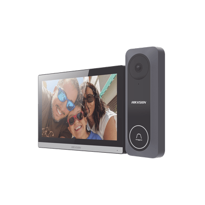 HIKVISIONDS-KIS312-PKit de Videoportero Hibrido TurboHD con Pantalla LCD touch de 7" Wi - Fi / Frente de Calle para Exterior de Policarbonato / 720p (1 Megapíxel )130° de Visión (Gran Angular) / Llamada a App Hik - Connect - SILYMX