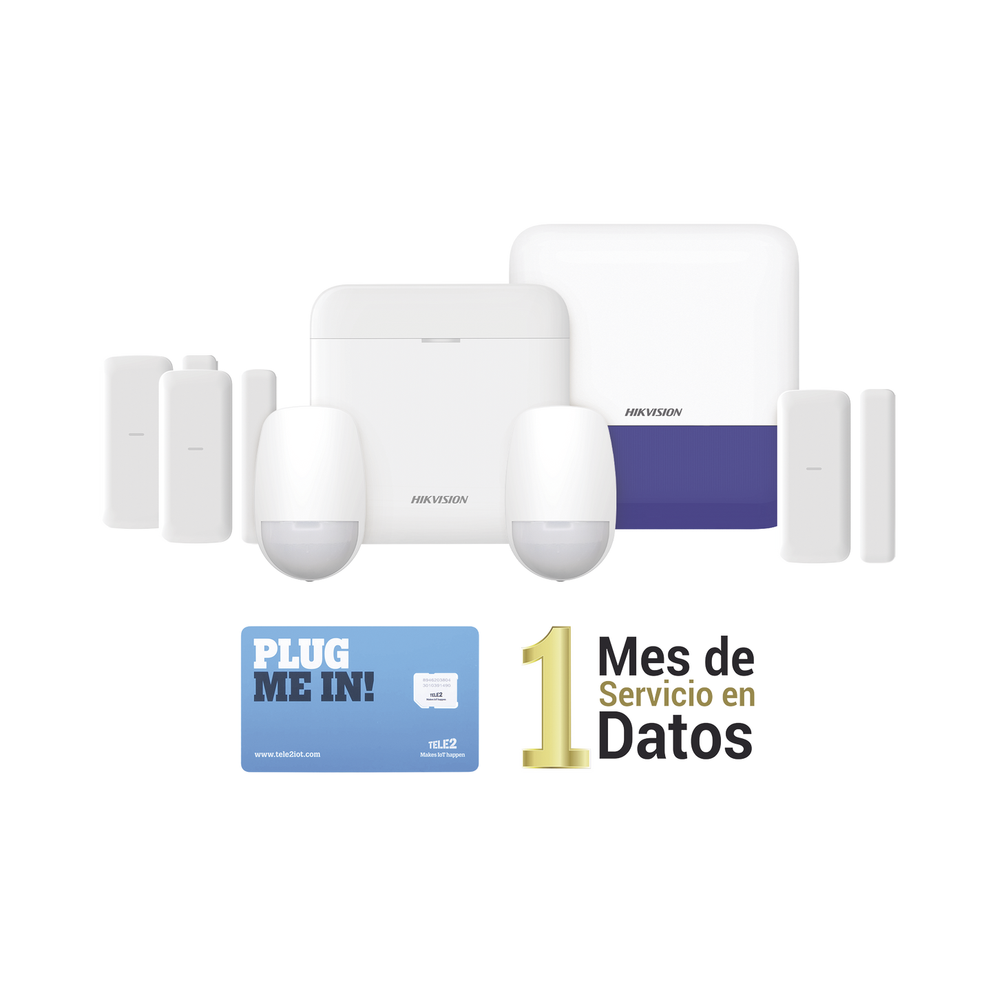 Kit de Alarma Inalámbrica / 48 Zonas / GSM 3G/4G Dual SIM / Wi-Fi 2.4 GHz / 433 MHz / Sirena Exterior / PIR y Contactos Magnéticos