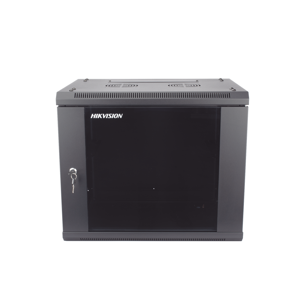 Gabinete para Montaje en Pared y Piso con Puerta de Cristal Templado Cuerpo Fijo 9 Unidades de Rack 19" Fabricado en Acero HIKVISION DS-XS6409-S/B - SILYMX
