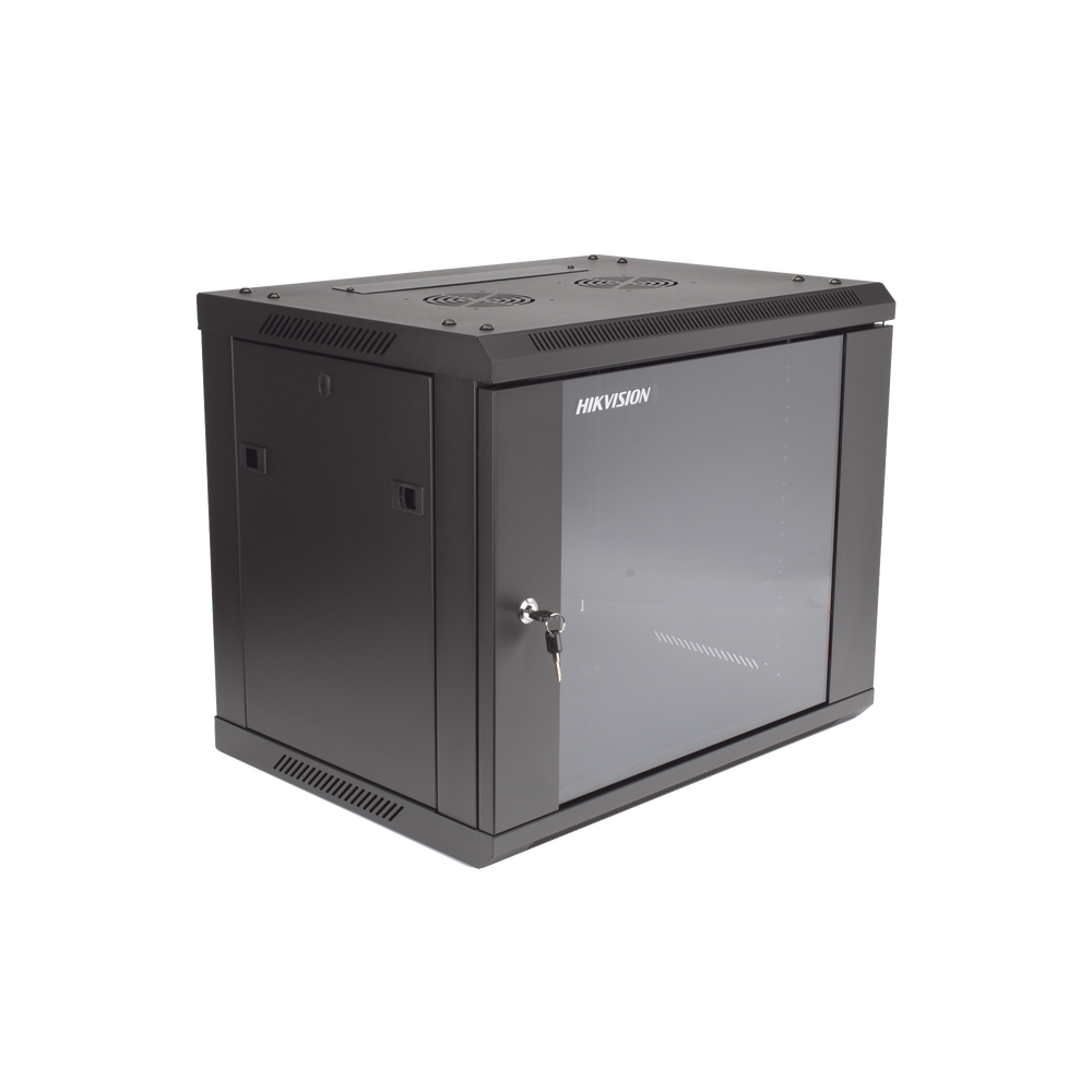 Gabinete para Montaje en Pared y Piso con Puerta de Cristal Templado Cuerpo Fijo 9 Unidades de Rack 19" Fabricado en Acero HIKVISION DS-XS6409-S/B - SILYMX