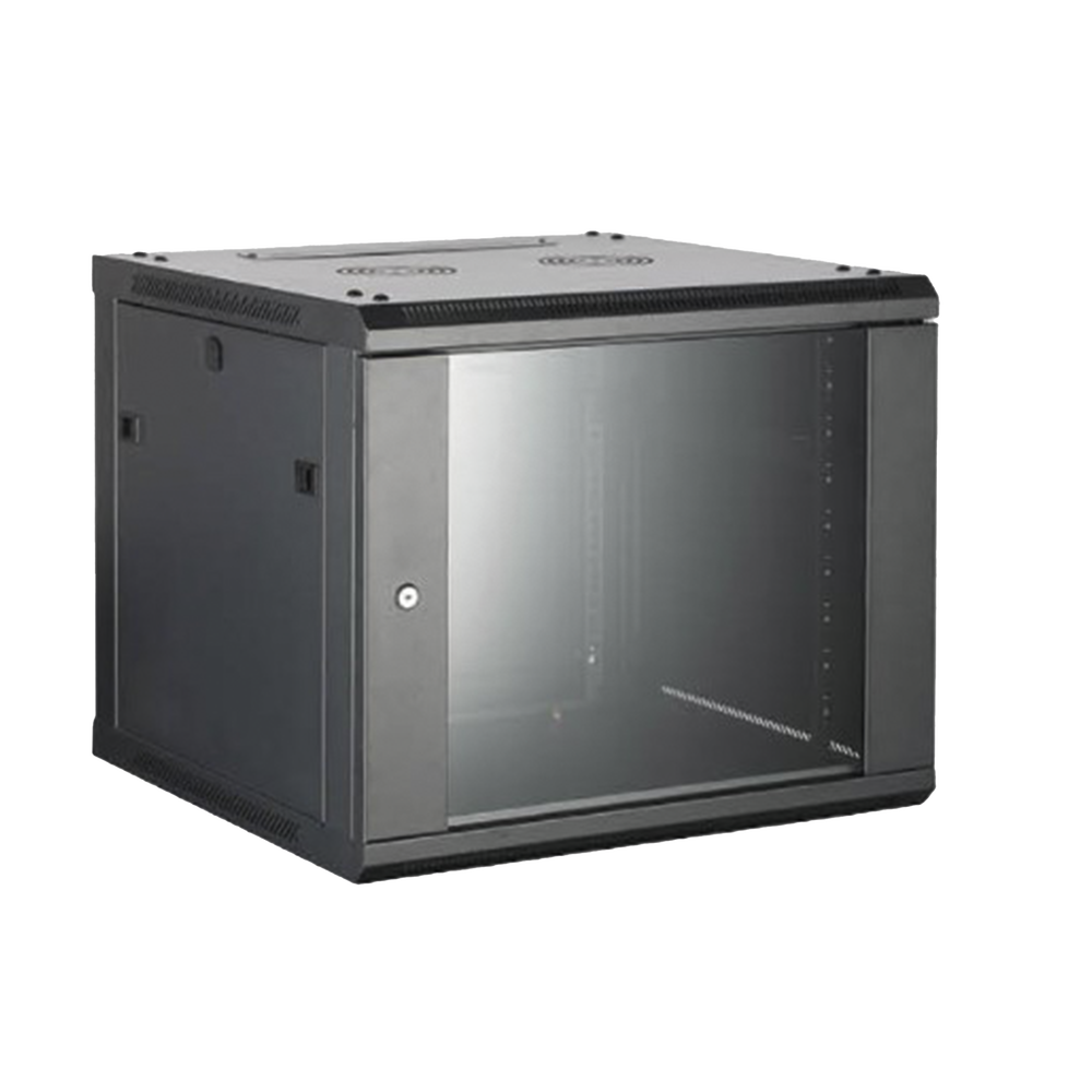 Gabinete para Montaje en Pared y Piso con Puerta de Cristal Templado Cuerpo Fijo 9 Unidades de Rack 19" Fabricado en Acero HIKVISION DS-XS6409-S/B - SILYMX