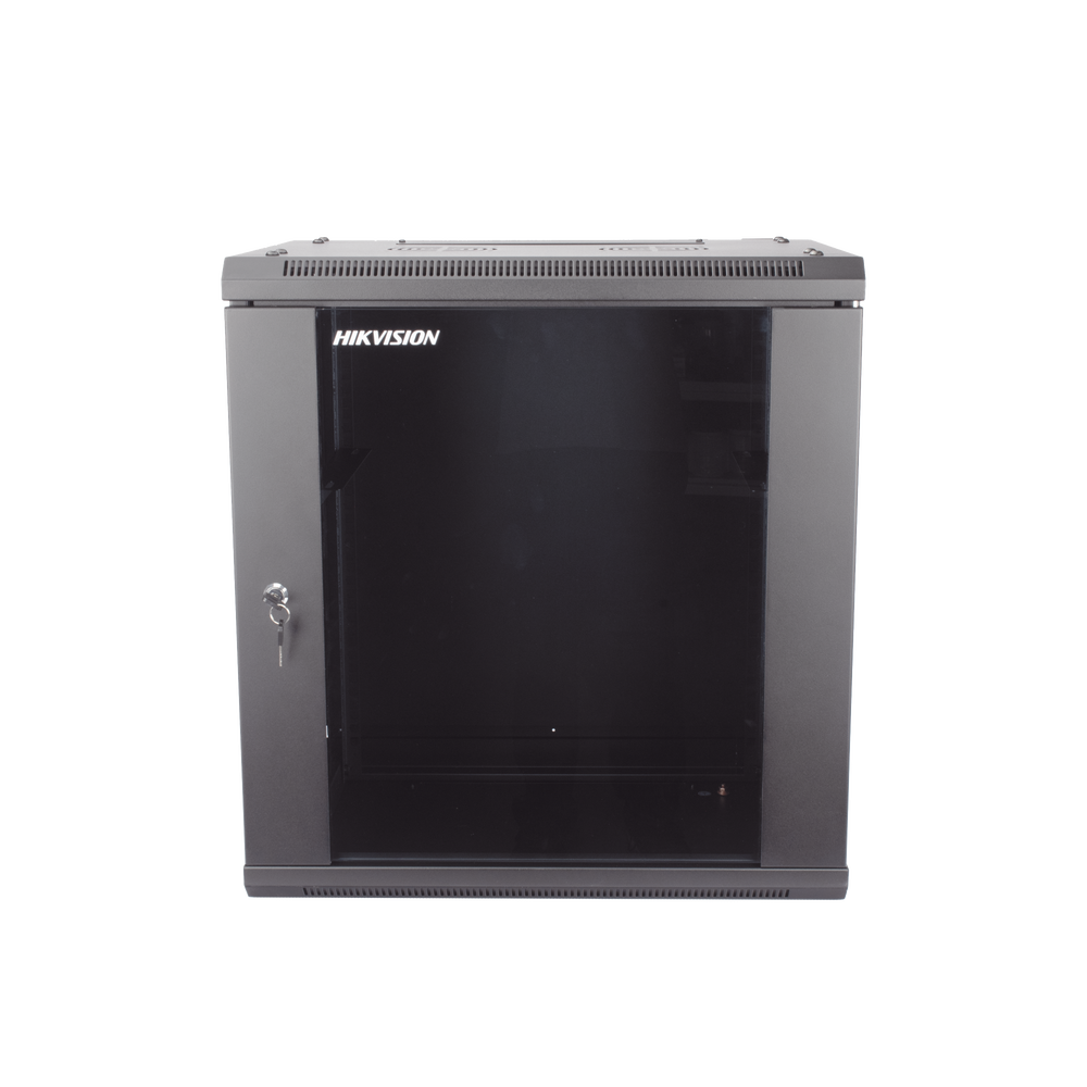Gabinete para Montaje en Pared - Piso Puerta de Cristal Templado Cuerpo Fijo 12 Unidades de Rack 19" Fabricado en Acero DS-XS6412-S/B - SILYMX