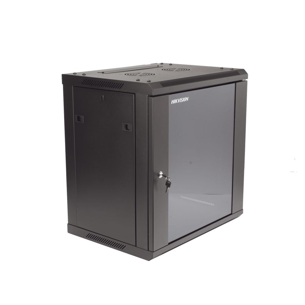Gabinete para Montaje en Pared - Piso Puerta de Cristal Templado Cuerpo Fijo 12 Unidades de Rack 19" Fabricado en Acero DS-XS6412-S/B - SILYMX