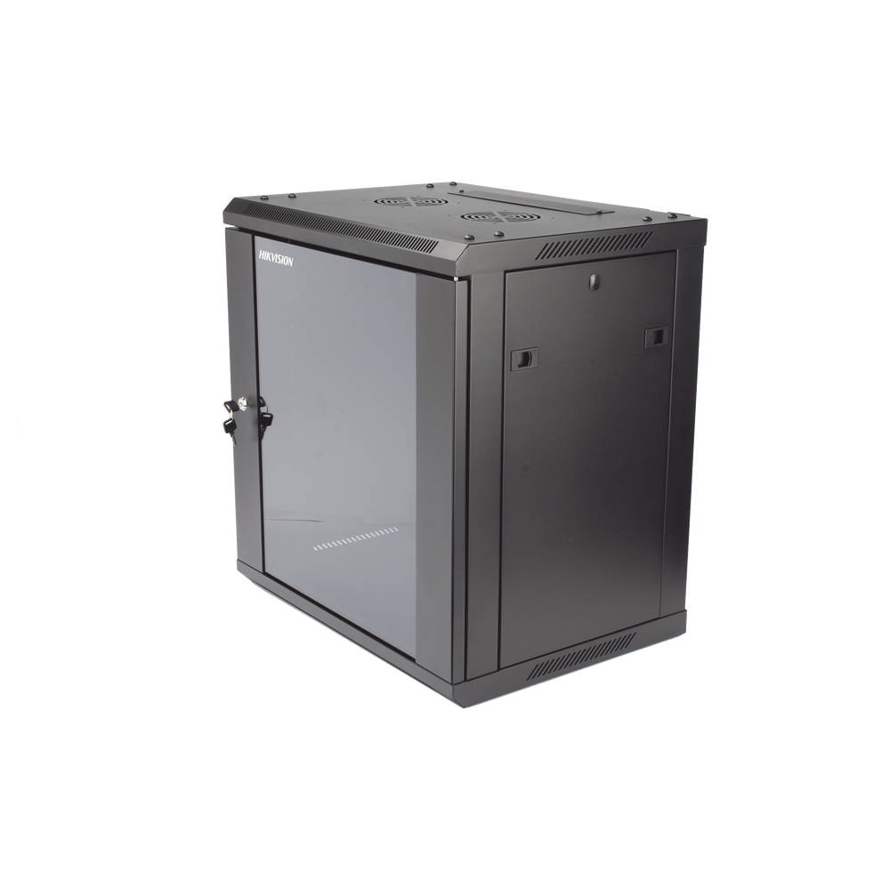 Gabinete para Montaje en Pared - Piso Puerta de Cristal Templado Cuerpo Fijo 12 Unidades de Rack 19" Fabricado en Acero DS-XS6412-S/B - SILYMX
