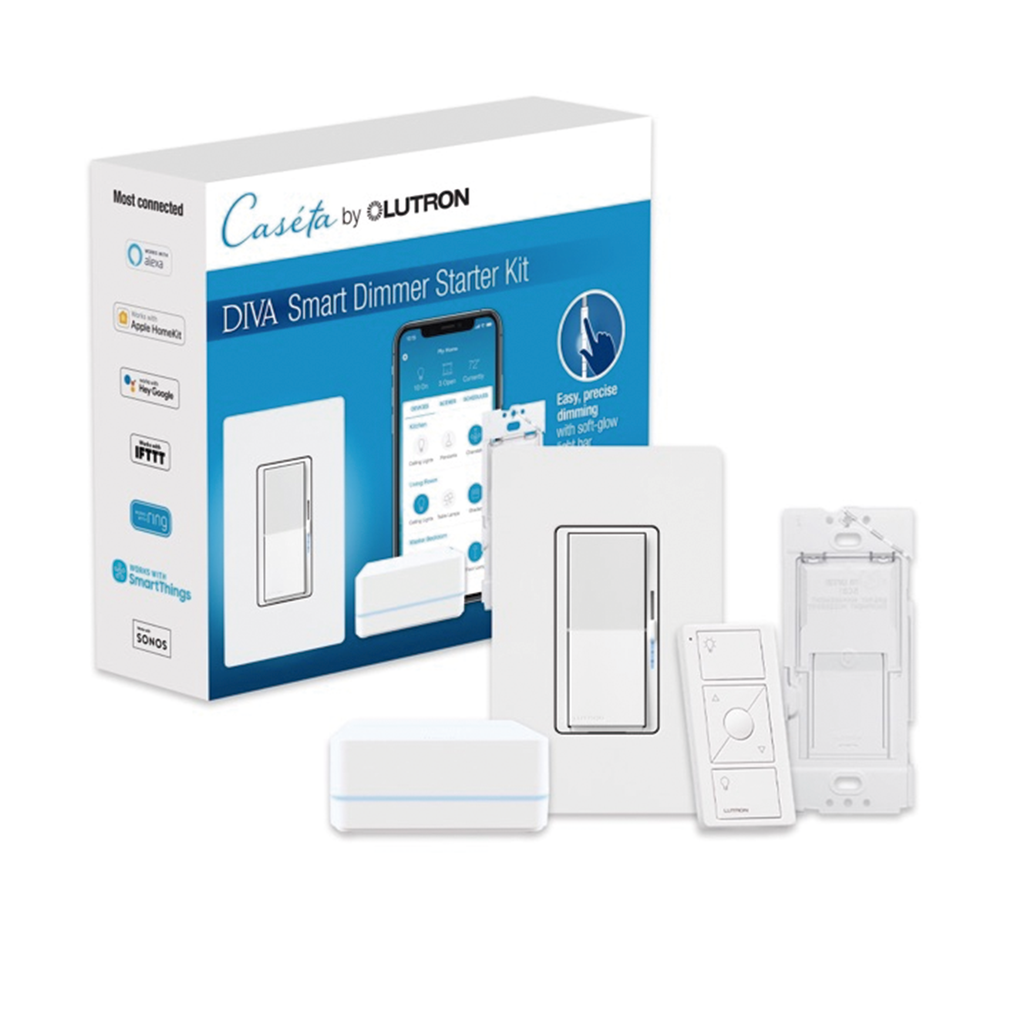 (Caseta Wireless) Kit Hub controlador, atenuador, control remoto PICO, base de pared y tapa LUTRON CASETA WIRELESS DVRFBDG1D - SILYMX