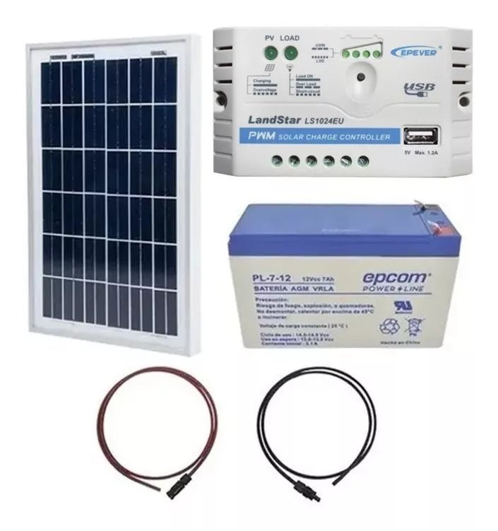 Kits SolaresEPCOMKITSOLAR-10W-7AH-10AKit Panel Solar 10w Bateria 7a Controlador Usb Epcom KITSOLAR - 10W - 7AH - 10A - SILYMX