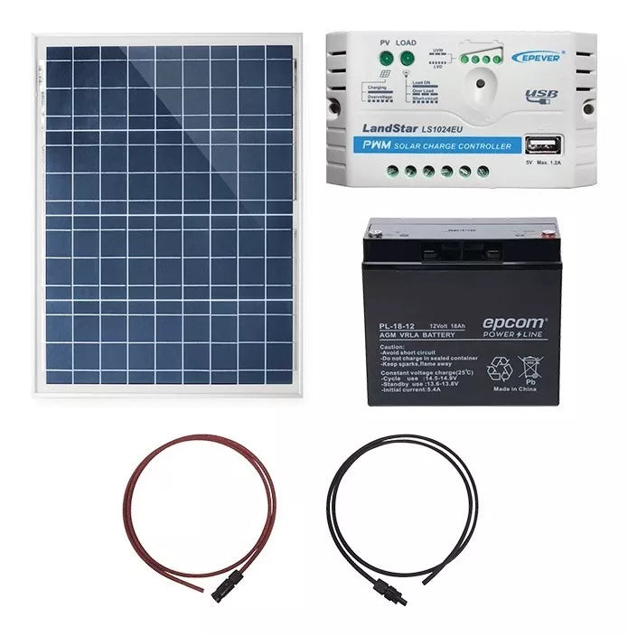 Kit Panel Solar 50w Bateria 18ah Controlador 10a Usb Epcom KITSOLAR-50W-18AH-10A