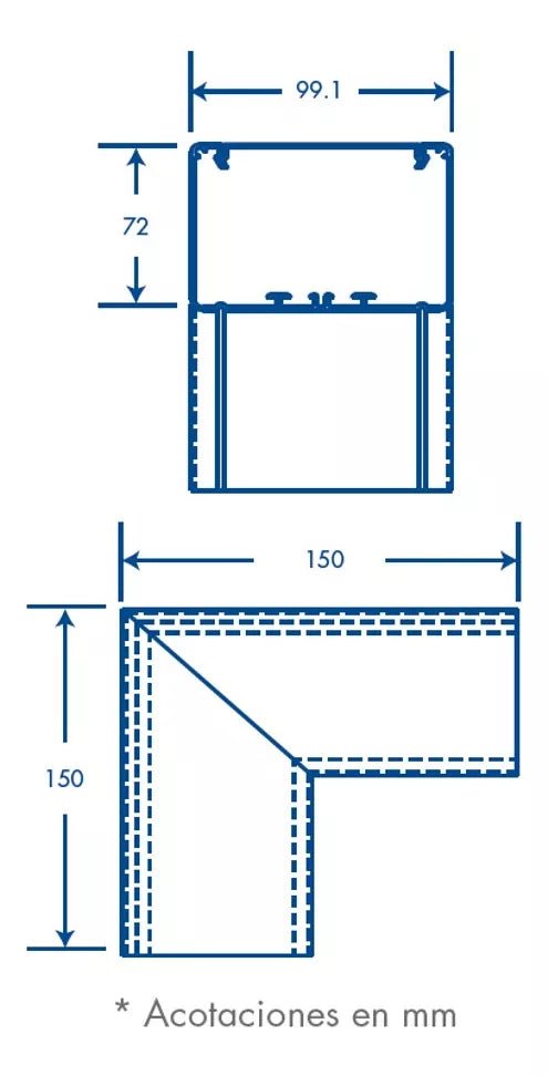 Esquinero exterior de aluminio para canaleta INKA100 INKA-100-EE - SILYMX