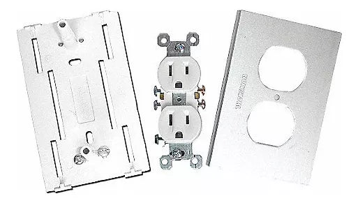 Contacto eléctrico doble Duplex soporte y tapa de PVC auto extinguible y aluminio universal INKA-100-DUPLEX - SILYMX