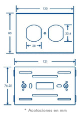 Contacto eléctrico doble Duplex soporte y tapa de PVC auto extinguible y aluminio universal INKA-100-DUPLEX - SILYMX