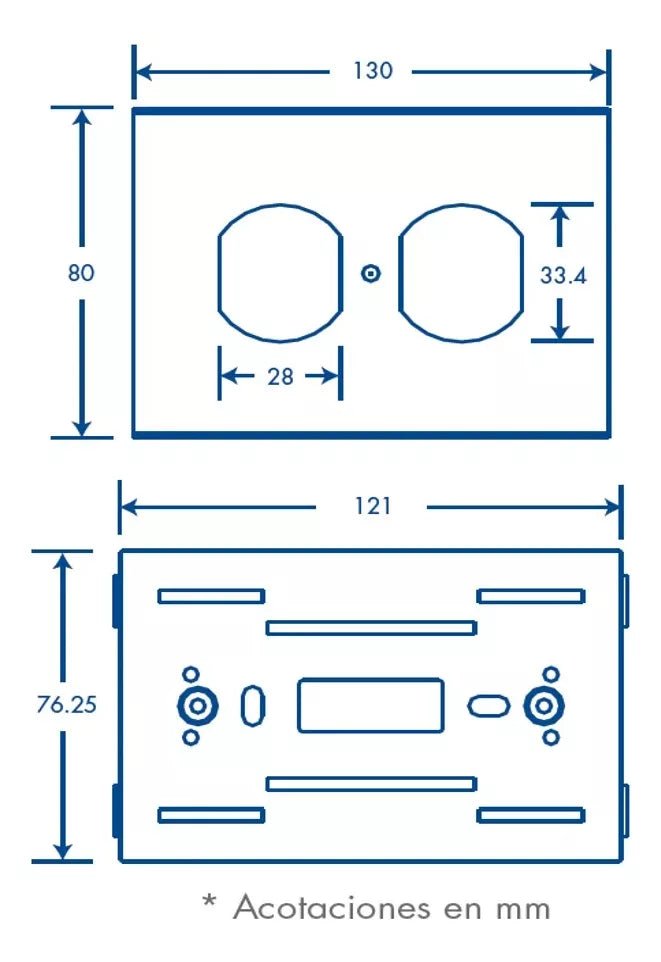 Contacto eléctrico doble Duplex soporte y tapa de PVC auto extinguible y aluminio universal INKA-100-DUPLEX - SILYMX