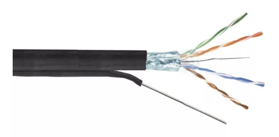 Bobina de cable FTP con Mensajero de Acero Cat6+ 23 AWG Uso en Intemperie y aplicaciones Aéreas Negro 305 Metros PRO-CAT-6-AIR - SILYMX
