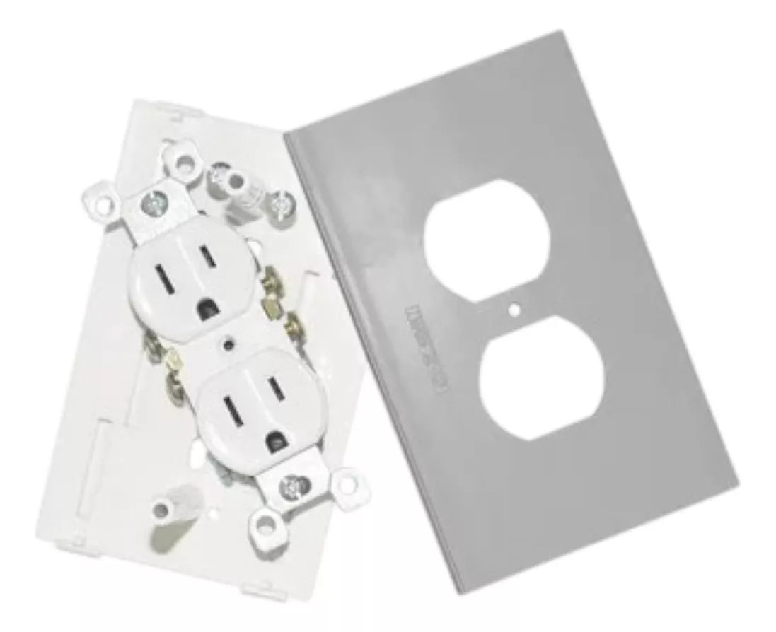 Contacto eléctrico doble Duplex soporte y tapa de PVC auto extinguible y aluminio universal INKA-100-DUPLEX - SILYMX