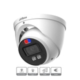 Cámara Domo TiOC de 2 Megapixeles Disuasion Activa Luz Roja y Azul Lente de 3.6 mm Super Adapt Microfono y Altavoz Integrados 40 Metros de Iluminación IR y Cálida Metalica IP67 DH-HAC-ME1239HN-A-PV - SILYMX