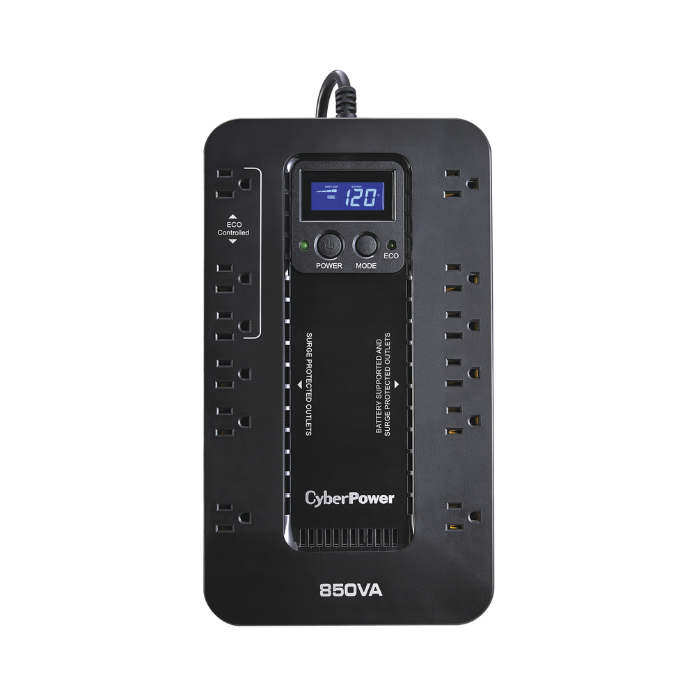 UPS CYBERPOWER de 850 VA/510 W Topología Standby con Modo Ahorrador ECO Entrada 120 Vca NEMA 5-15P Con 12 Tomas NEMA 5-15R EC850LCD - SILYMX