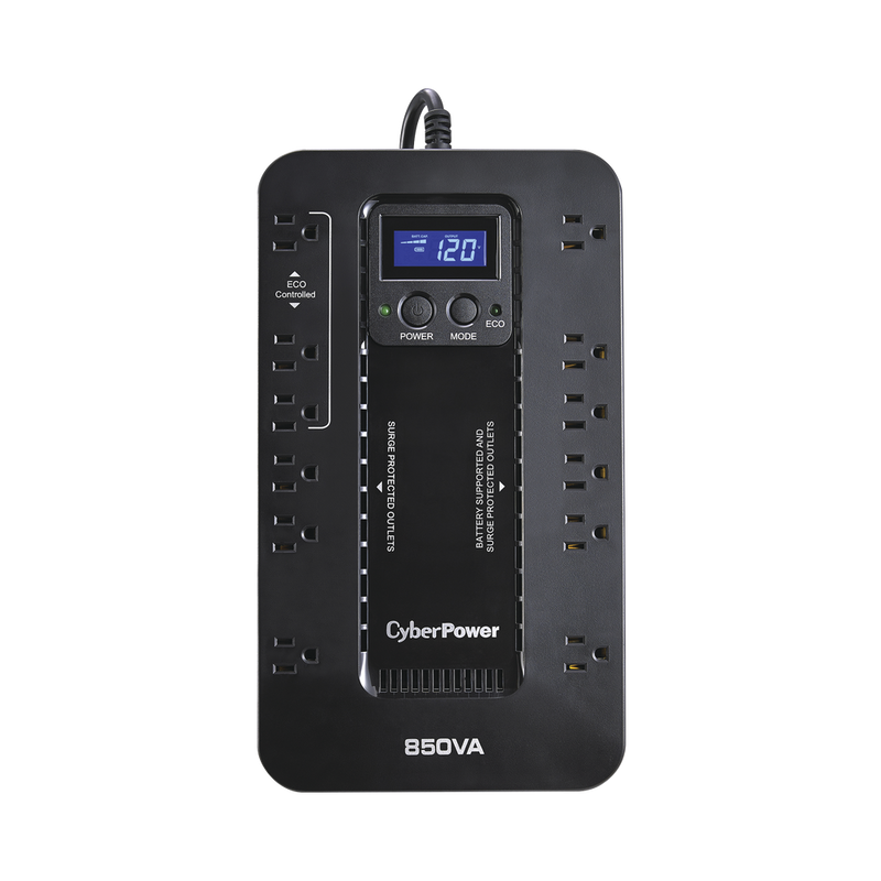 UPS CYBERPOWER de 850 VA/510 W Topología Standby con Modo Ahorrador ECO Entrada 120 Vca NEMA 5-15P Con 12 Tomas NEMA 5-15R EC850LCD - SILYMX