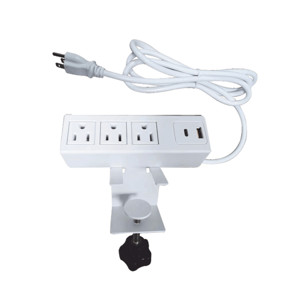 Tomacorriente para Escritorio Ajustable a Diferentes Grosores 3 Contactos 110VC 2 Contactos para Carga USB EPCOM POWERLINE  EM-3AC-WH - SILYMX