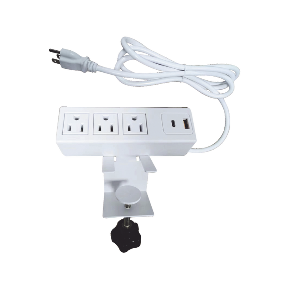 Tomacorriente para Escritorio Ajustable a Diferentes Grosores 3 Contactos 110VC 2 Contactos para Carga USB EPCOM POWERLINE  EM-3AC-WH