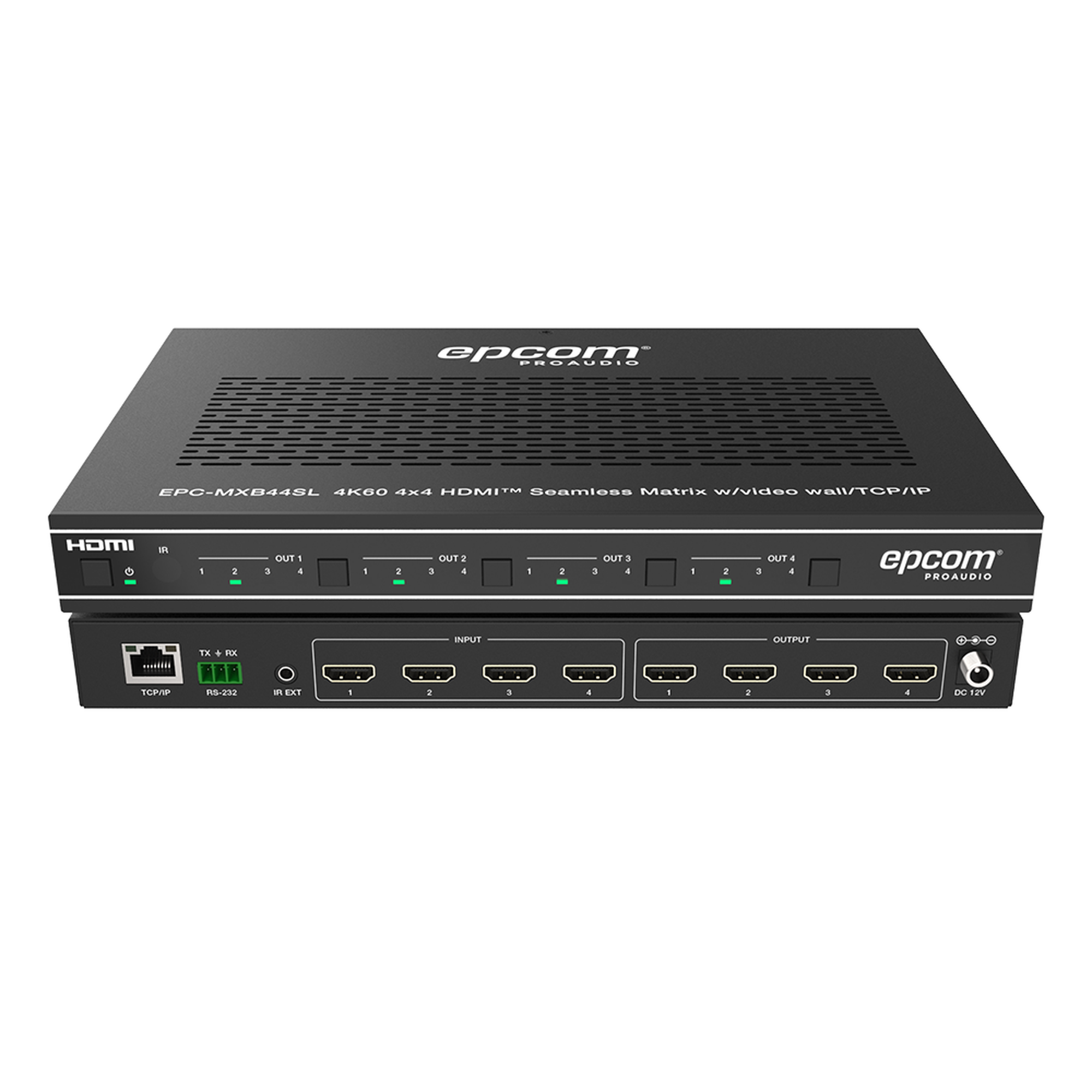 Matriz HDMI 4x4 4K60 4:4:4 EPCOM EPC-MXB44SL | Seamless Switch | Video Wall 2x2 | Control Web, IR, RS-232 y TCP/IP | HDMI 2.0b HDCP 2.2