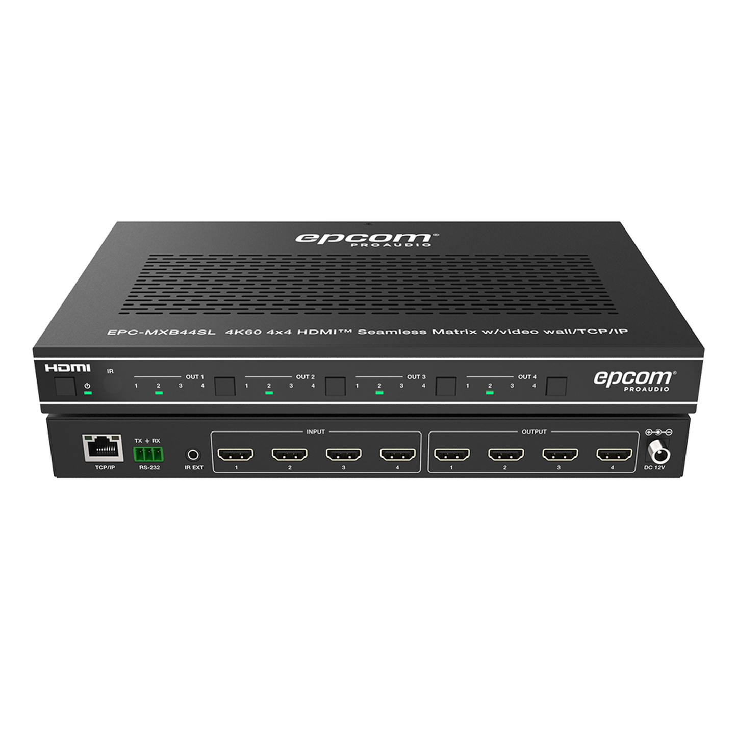Matriz HDMI 4x4 4K60 4:4:4 EPCOM EPC-MXB44SL | Seamless Switch | Video Wall 2x2 | Control Web, IR, RS-232 y TCP/IP | HDMI 2.0b HDCP 2.2