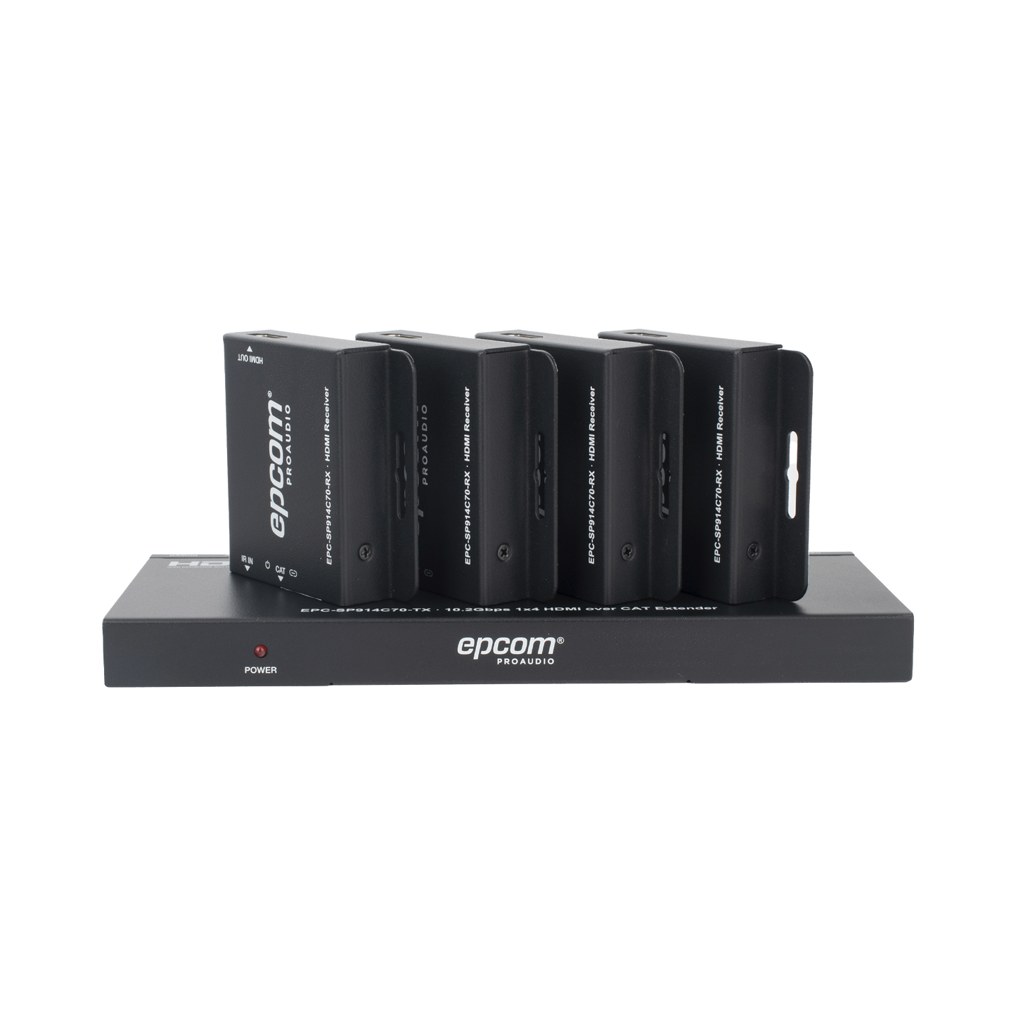 Splitter HDMI 1x4 EPCOM PROAUDIO · Extensor Cat6 · 4K@30Hz · 1080p@60Hz · PoC · 4:4:4 - SILYMX