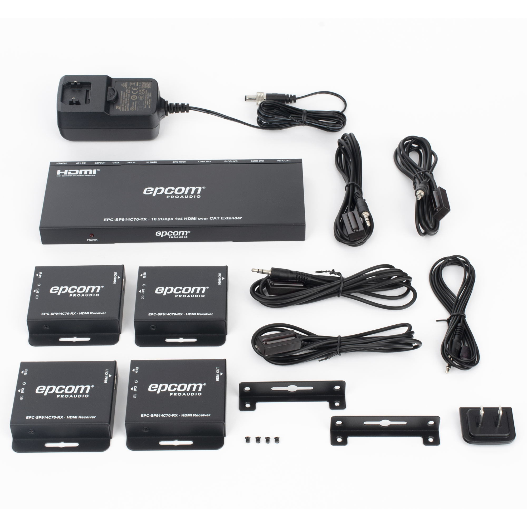 Splitter HDMI 1x4 EPCOM PROAUDIO · Extensor Cat6 · 4K@30Hz · 1080p@60Hz · PoC · 4:4:4 - SILYMX